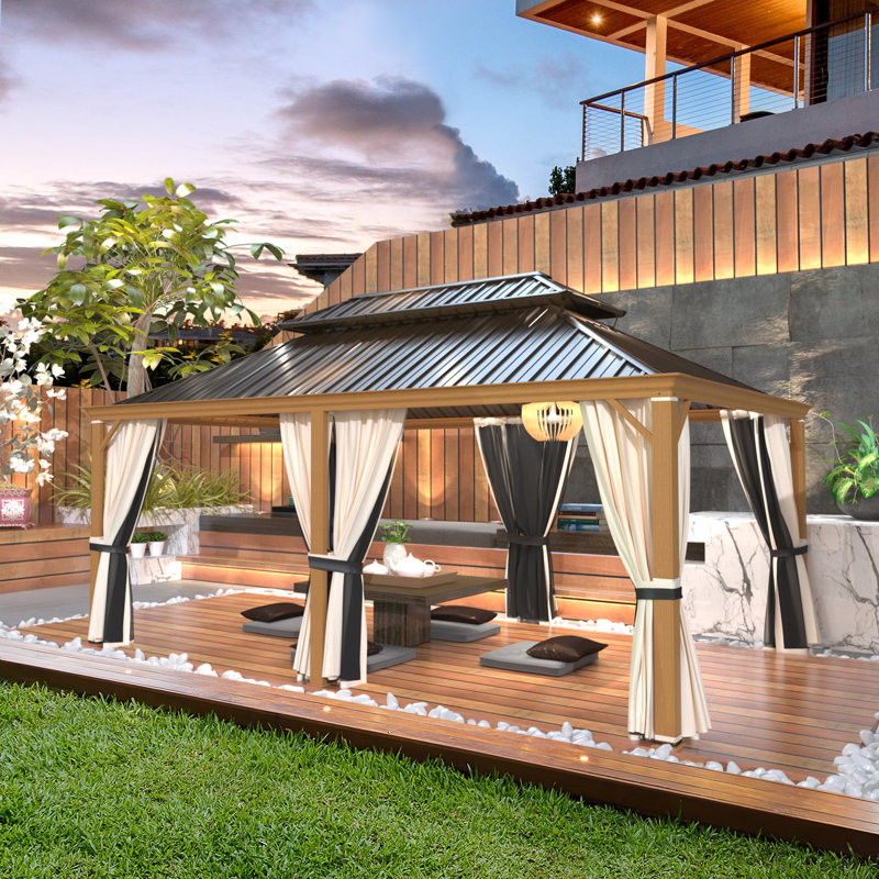 18 Ft. W x 12 Ft. D Aluminum Patio Gazebo, Brown/Gold