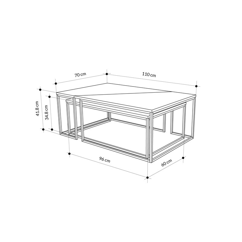 Guelph 3-Piece Nesting Coffee Table Set Stylish & Space-Saving, Light Mocha/Saphire Oak