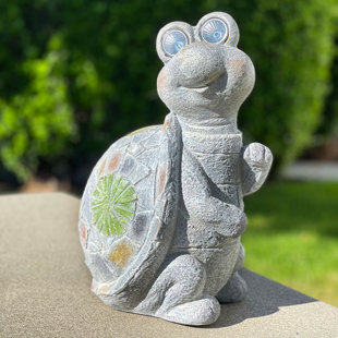 Tortue en polyrésine mosaïque grise avec yeux solaires H 14,5 po