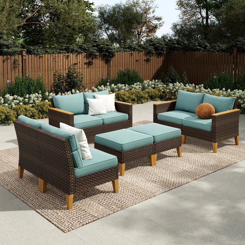All Weather Wicker/Rattan 8 - Person Seating Group with Cushions, No, Beige