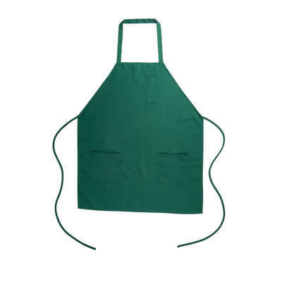 Tablier à dosserets 101, 1 serviette de service avec 3 poches - mi-longueur, lavable à la machine, polyester vert unisexe, pour hôtel, bar, café, salon, restaurant, spa, fleuriste, etc.