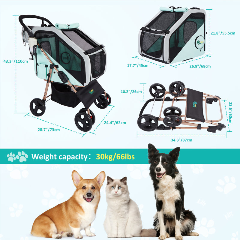 Poussette et siège d'auto pliable 3 en 1 pour chien
