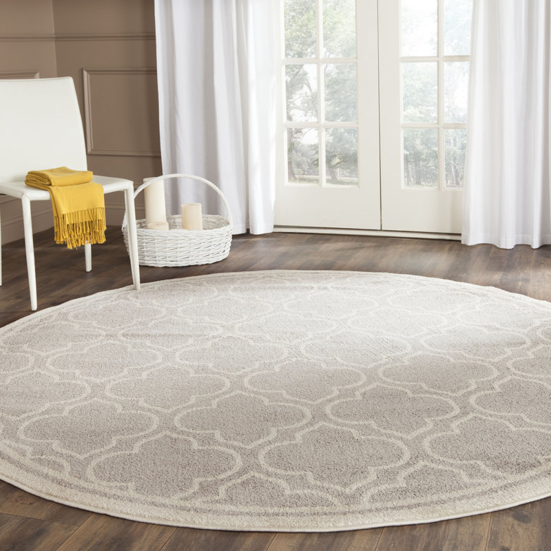 Tapis gris clair / ivoire à motif géométrique Ammundsen, Rond 5 pi