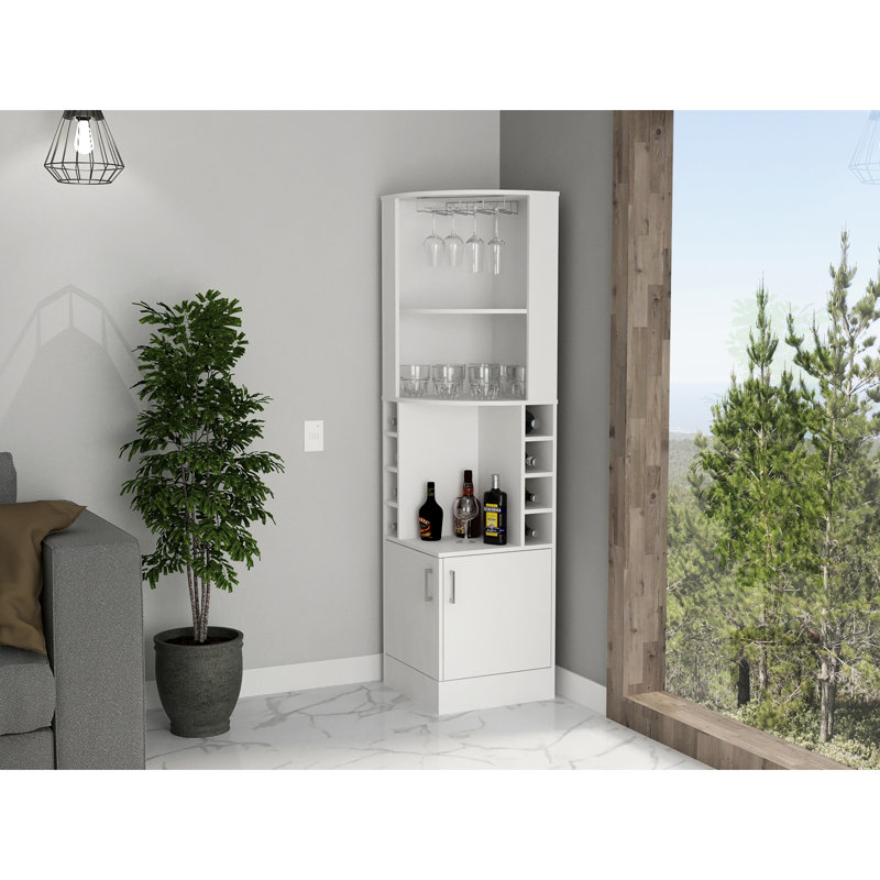 2-Shelf White Bar Cabinet For Organized 8 Liquor And Wine Storage Stylish With Capacity 2 Shelves, White