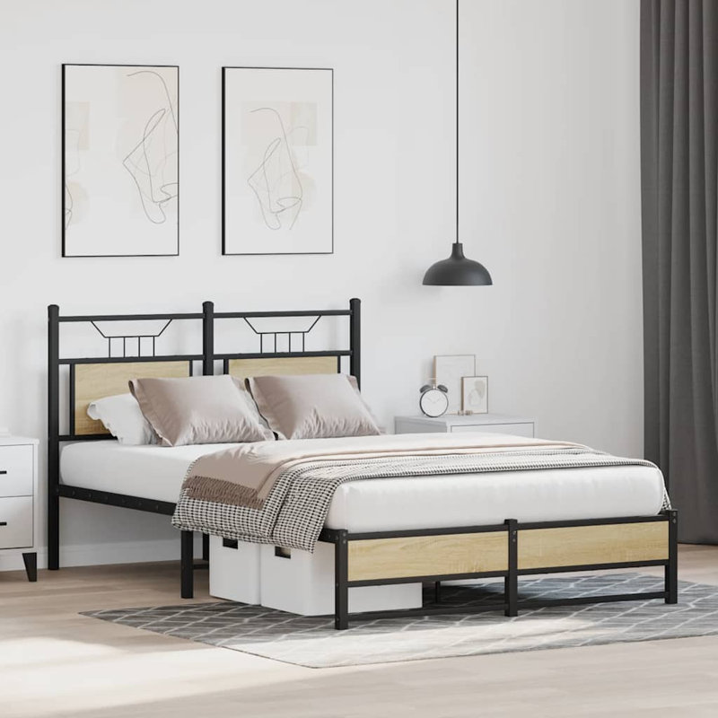 Bed Frame Without Mattress Engineered Wood, Small Double (4'), Sonoma Oak