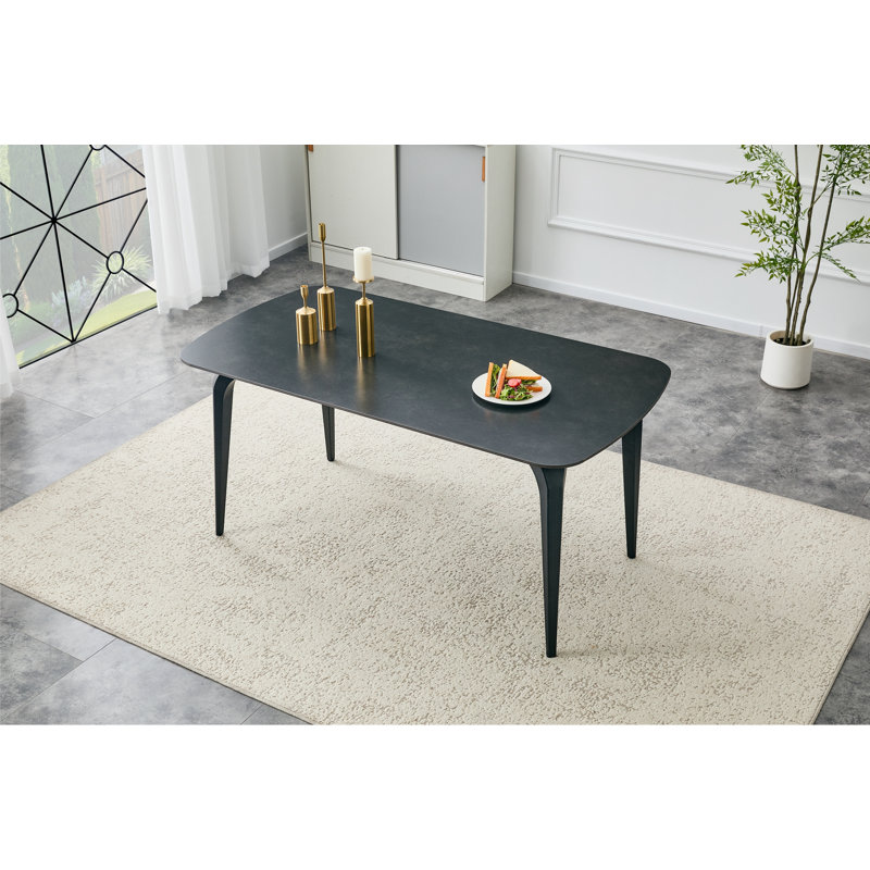 Rectangular Dining Table with metal legs, Dark Gray