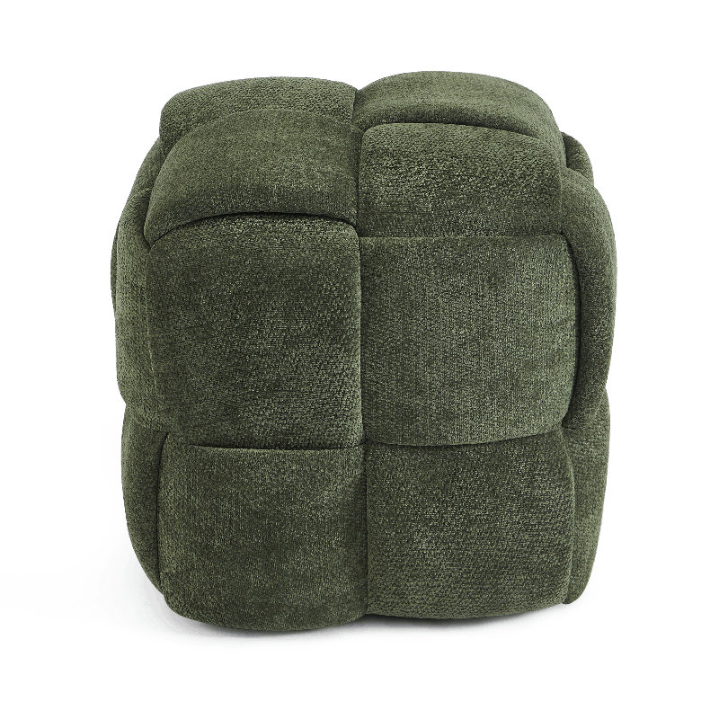 Repose-pieds rembourré en chenille pour repose-pieds et salon, H 17 po x l 17,7 po x P 17,7 po, Olive