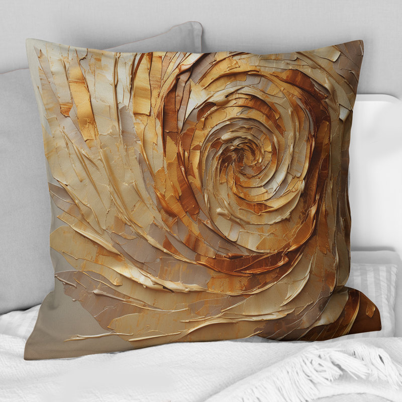 Brown Gilded Mocha Spiral - Abstract Spirals Printed Throw Pillow