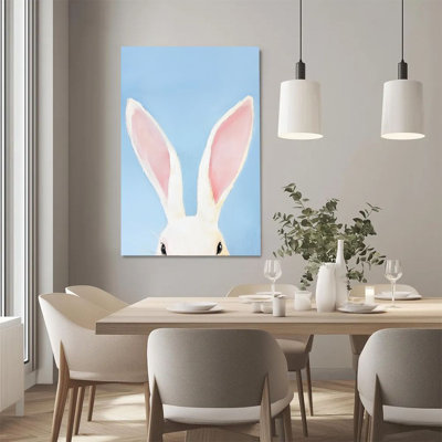 2D Flat, 1Pc Framed Canvas Wall Art, Rabbit Ears, Pink Inner Ear, Simple Cartoon Style Art Print Canvas Poster Painting Room Wall Decor, Ideal Gift For Bedroom Living Room Hallway Dorm, Ready To Hang