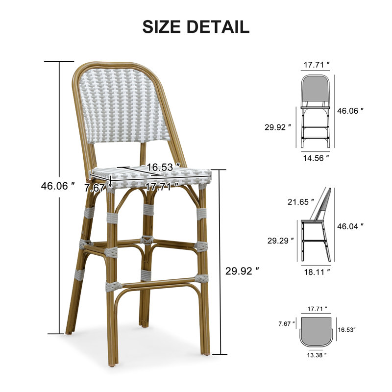 Ensemble de 2 tabourets de bar Leaf, Gris / blanc