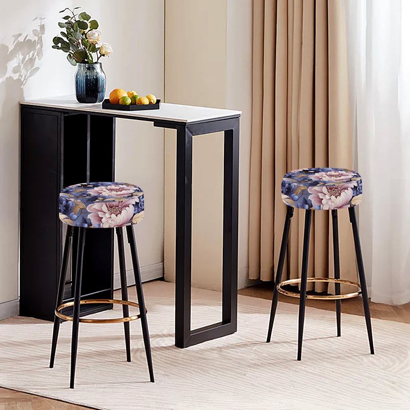 Ensemble de 2 tabourets de bar damassés mauve et rose Royal