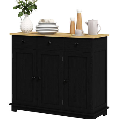 Linens Cabinet - Solid Wood Countertop, 3 Drawers, Doors, Adjustable Shelf Distressed Black For Bathroom Storage