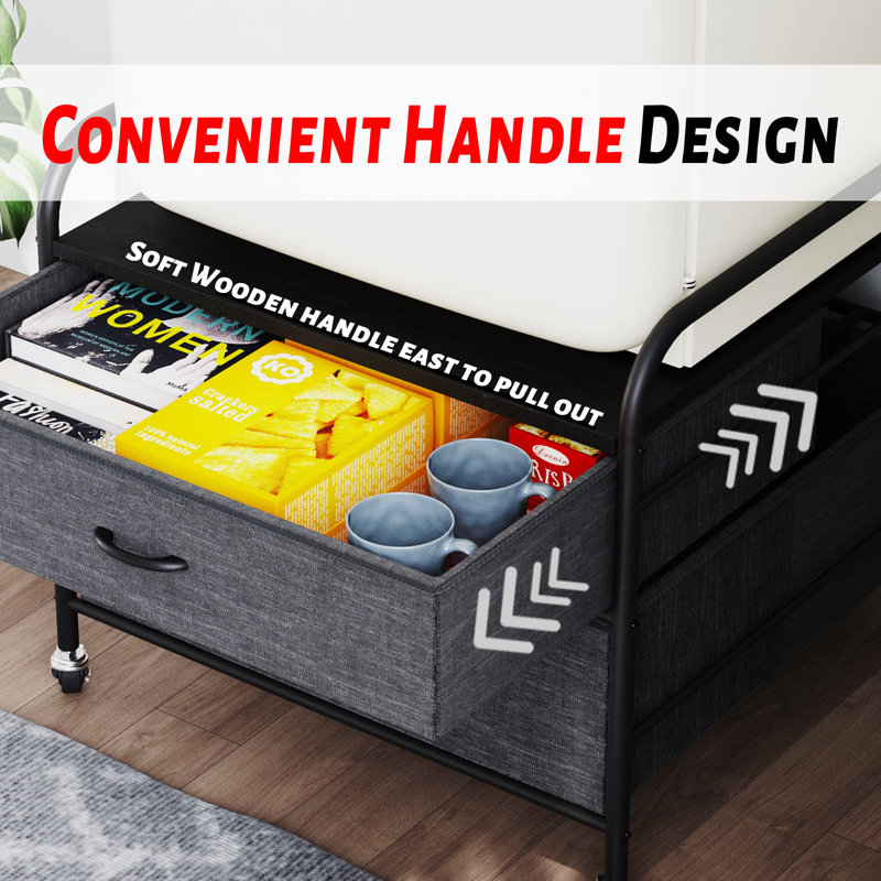 Black Metal Frame Iron Top 2 Drawer Storage Cart