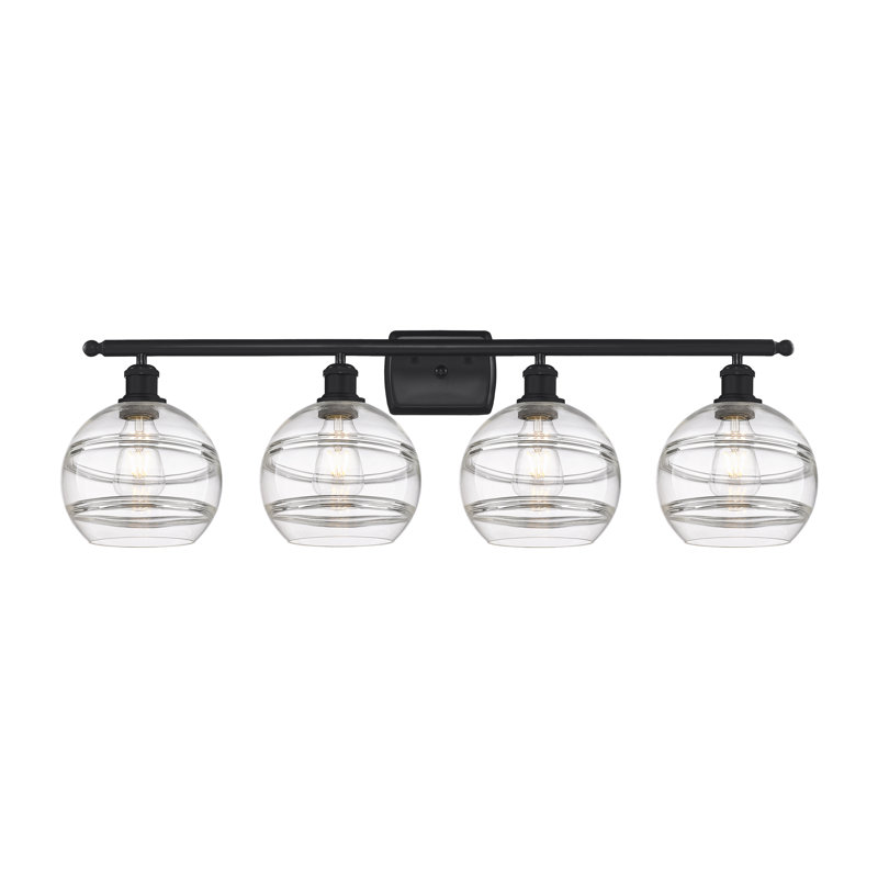 Éclairage pour meuble-lavabo à 4 lumières à intensité variable Chartoff, Transparent, Noir mat