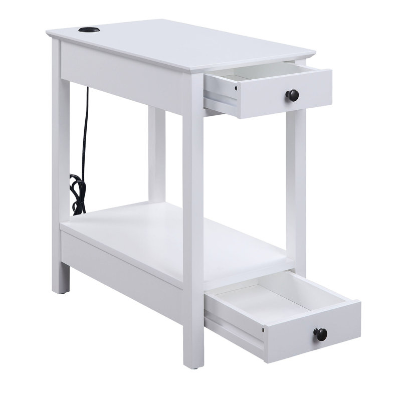 Table d'appoint rectangulaire blanche avec 2 tiroirs et espace de vie organisé