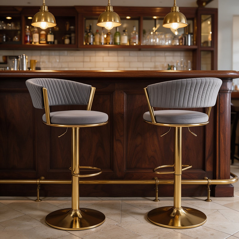 Chaises de bar réglables à 360 ° avec tabourets de bar à hauteur de comptoir avec structure et repose-pieds en métal doré