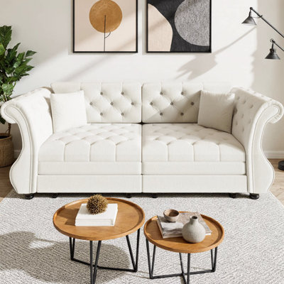 83.8" Oversized 3-Seater Chesterfield Pull Out Sofa Bed, Velvet Couch with Floral Tufting & Rolled Arms, Convertible Sleeper with No-Sag Foam, for Living Room, Bedroom, Apartment