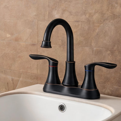 Meuble-lavabo de salle de bain avec métal bronze huilé, bec pivotant et bonde escamotable, conception à deux poignées