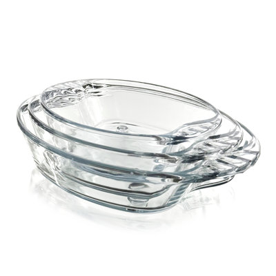 3-Piece Glass Baking Dish Set, Oblong Casserole Dishes with Handles