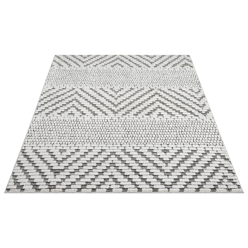 Abani Rugs Olessja Collection NOM150A Zig Zag Cream Grey Area Rug, Rectangle 5'3" x 7'6"
