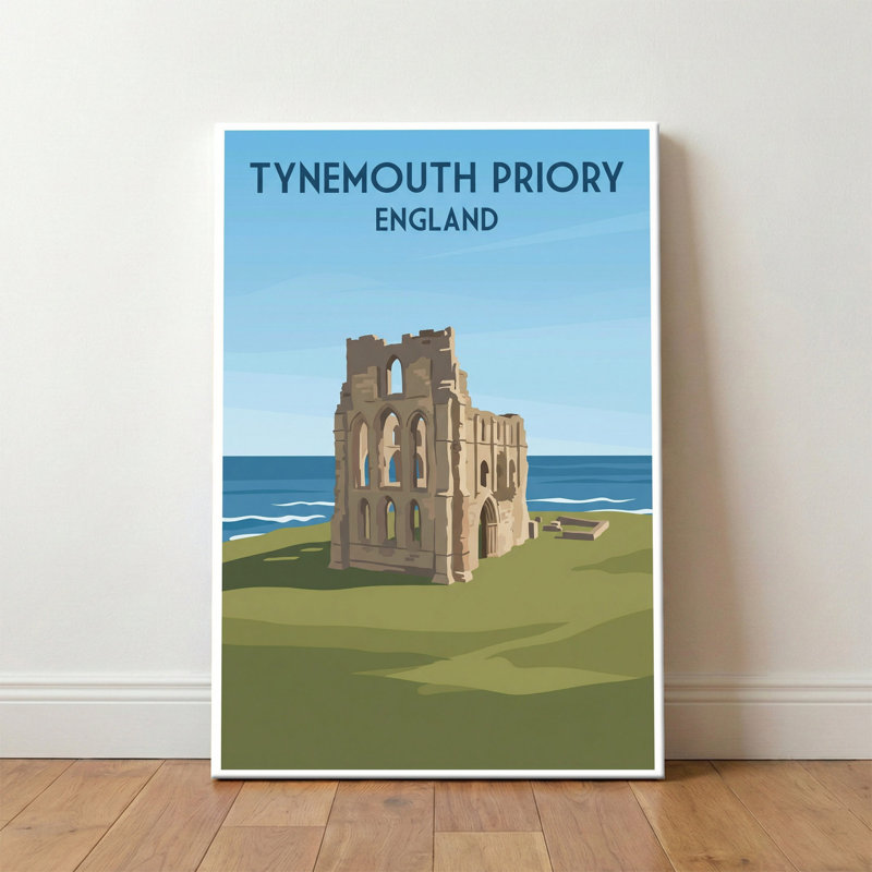 Tynemouth Priory, England - Romantic Coastal Ruins Travel Poster. Giclee Print on Wrapped Canvas. Wall Art, Home Decor - Religious & Cultural Sites, England 1 Piece Wrapped Canvas Wall Art
