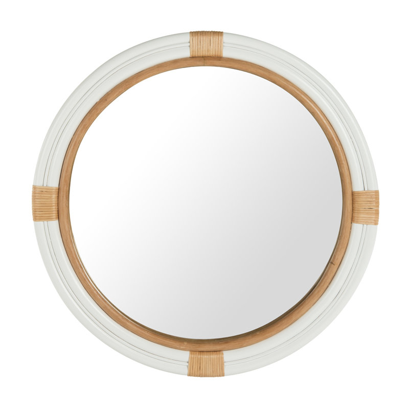 Rattan Round Wall Mirror, White