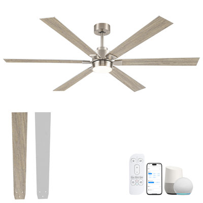 66 Inch Smart Ceiling Fan With Light | Remote & Voice Control For Alexa And Google | Reversible Dc Motor | 6 Speeds | Dimmable Light With 3 Color Temperatures | Indoor / Covered Outdoor Use