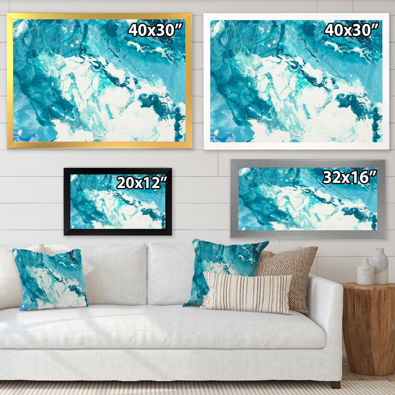 «White Clouds on Blue Marble II», peinture sur toile, H 30 po x l 40 po x P 1,5 po, Cadre d'angle fermé noir