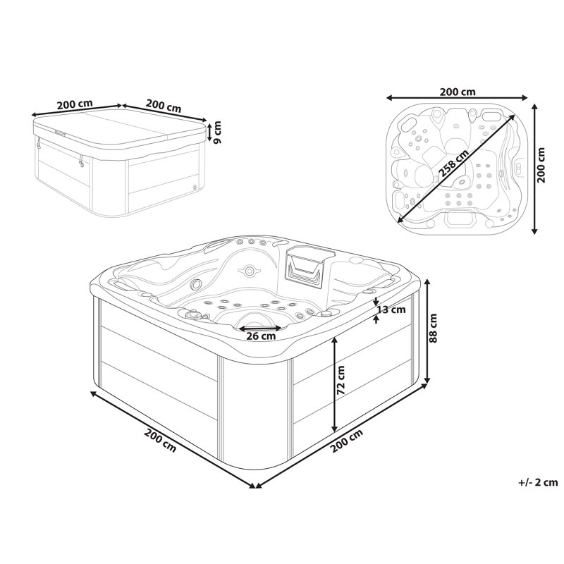 Belfry Bathroom Mulvihill 220V 31 - Jet Acrylic Square Hot Tub with Ozonator, White, Grey