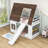 Minogue Kids Twin over Twin Wood House Bunk Bed with Roof, Ladder and Slide