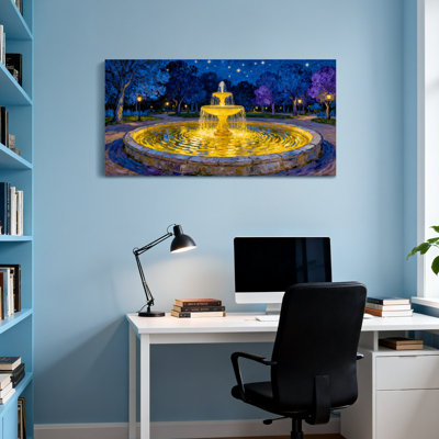 Landscape & Nature Fountain Glowing Under Starry Night Sky
