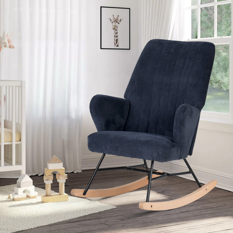 Adcock Upholstered Rocking Chair, Navy Blue