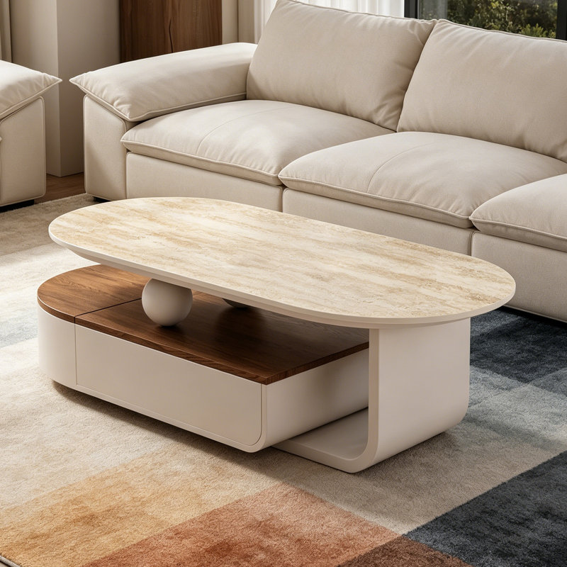 Table basse Telescopic, H 16,29 po x L 51,18 po x l 27,55 po, Brun clair / jaune