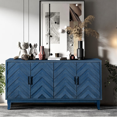 Armoire 4 portes en bois avec intérieur spacieux pour le rangement à usage domestique de style bleu marine antique