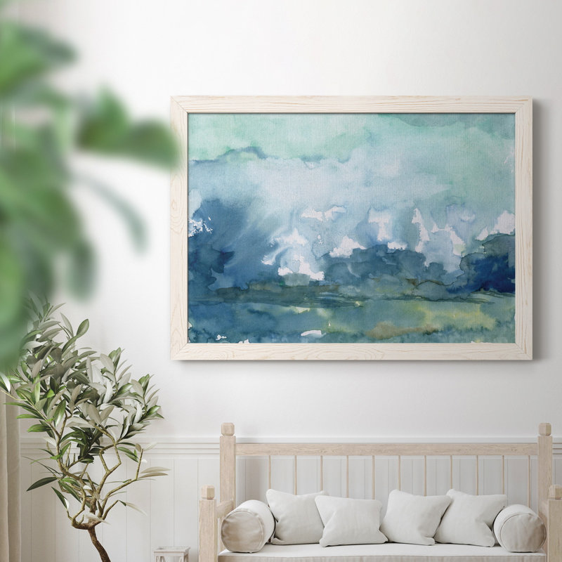 Pluie lointaine - Peinture encadrée, H 37,5 po x l 27,5 po x P 1,5 po, Blanc, Pas de tapis