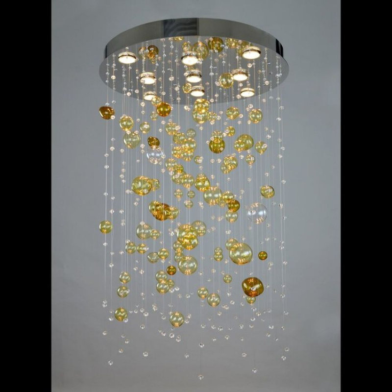 Lustre à niveaux, Or mat, H 20 po x l 30 po x P 30 po, Transparent