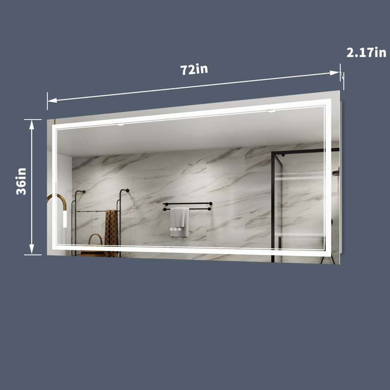 Zheljo Frameless Oversized Lighted Bathroom Mirror Vanity Mirror, 36" H x 72" W