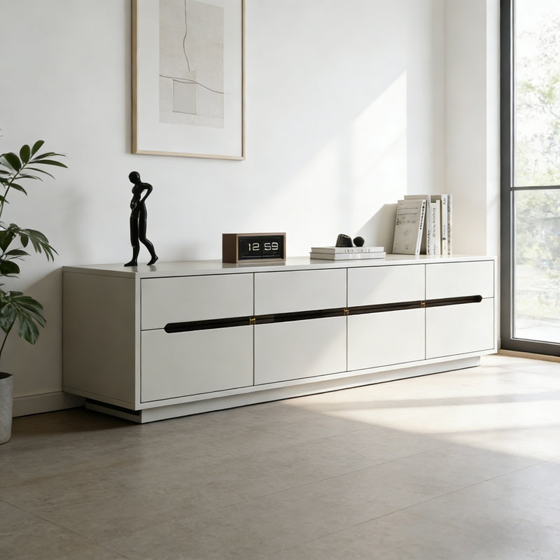 Meuble télé simple, rétro et léger, Blanc cassé