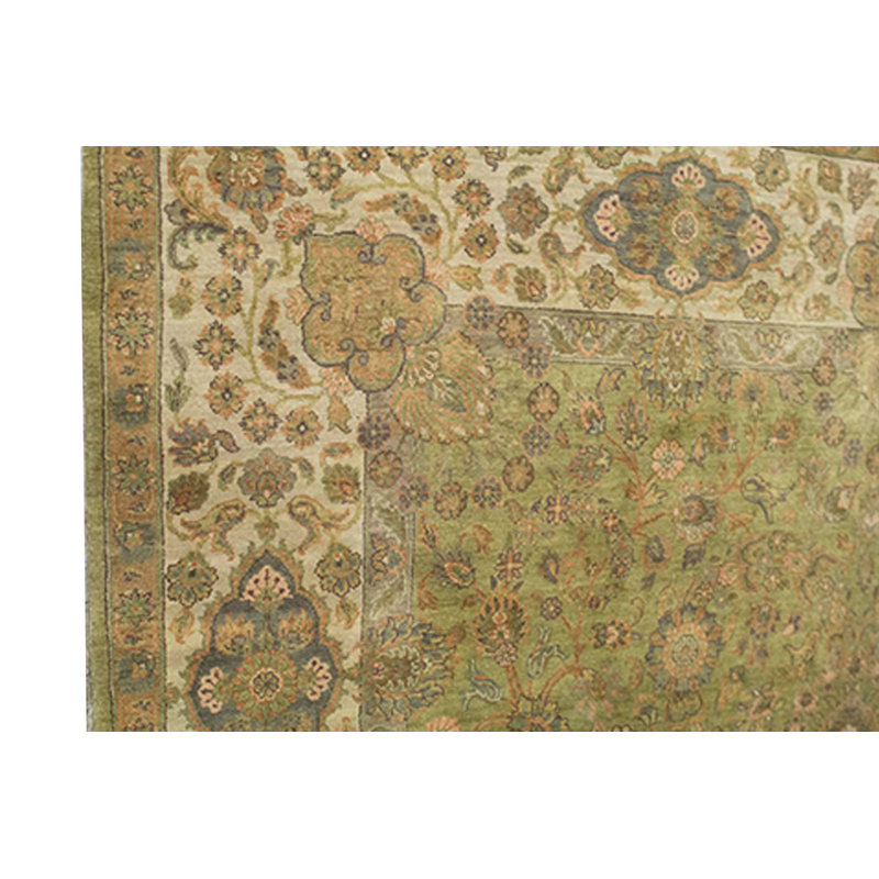 Tapis oriental vert en laine noué à la main Modn Mughal