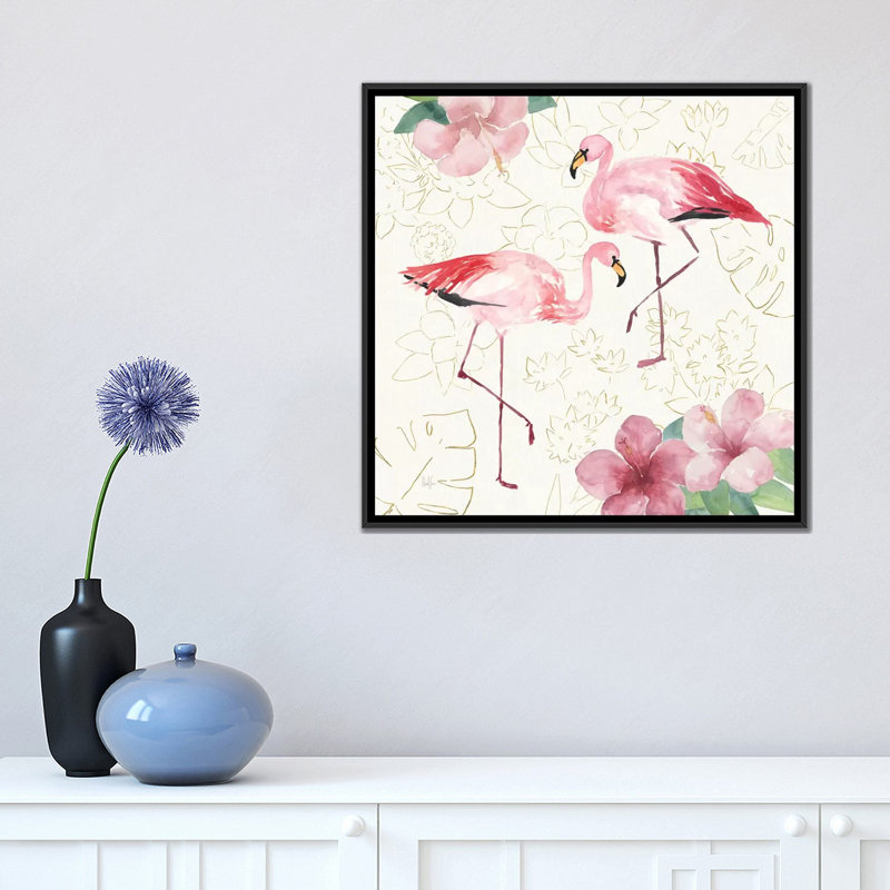 " Tropical Fun Bird V " by Harriet Sussman, 18" H x 18" W x 1.5" D, Black Framed Canvas, No Matte