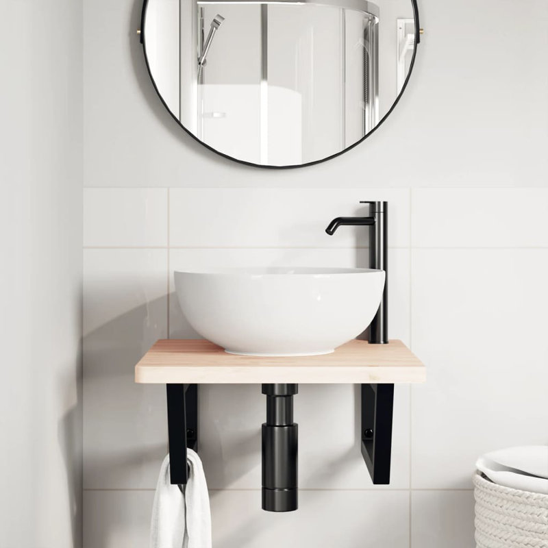  Shelf Brackets For Washbasin 2 Pcs White Trapezium Steel, 3cm H x 45cm W x 20cm D, Black