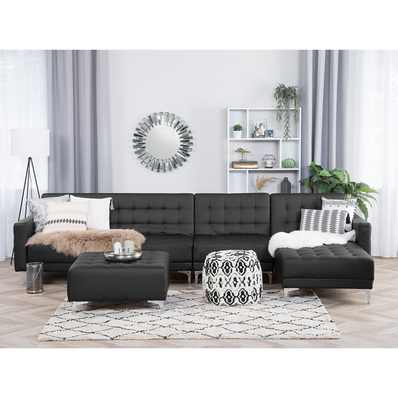 Finnegan 5 Seater Faux Leather Sofa Bed, Right Hand Facing, Black