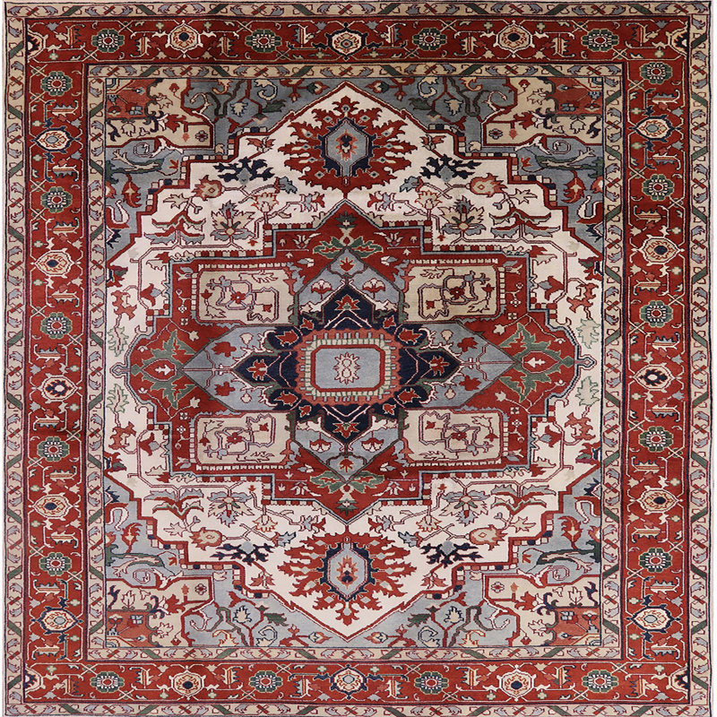 Tapis oriental rouge / gris / ivoire, Carré 7 pi