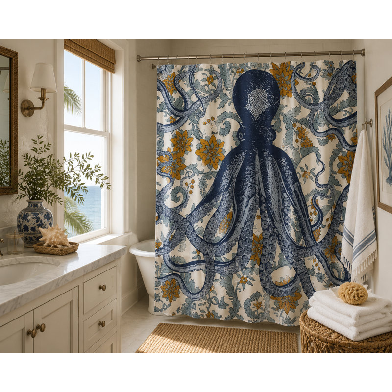 Rideau de douche en coton Evgenii Octopus