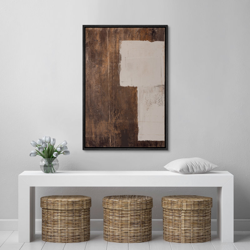 Style Mid-Century, brun foncé, formes abstraites neutres, grand cadre rustique, décor minimaliste M23, H 24 po x l 16 po