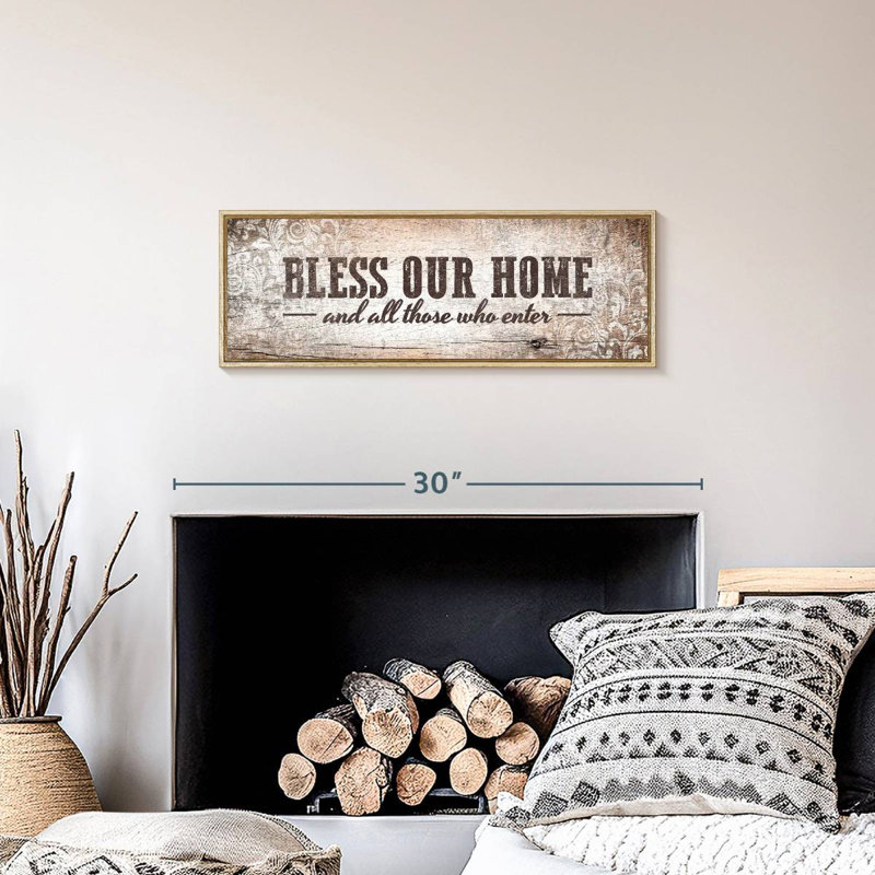 Plaque murale «Bless Our Home», 25 po x 9 po, Cadre flottant en bois naturel