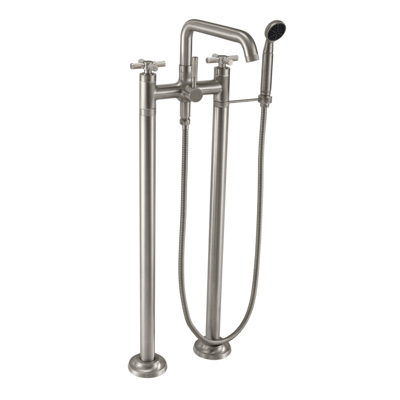 Descanso Tub Filler with Diverter, Polished Nickel, Cross Handle