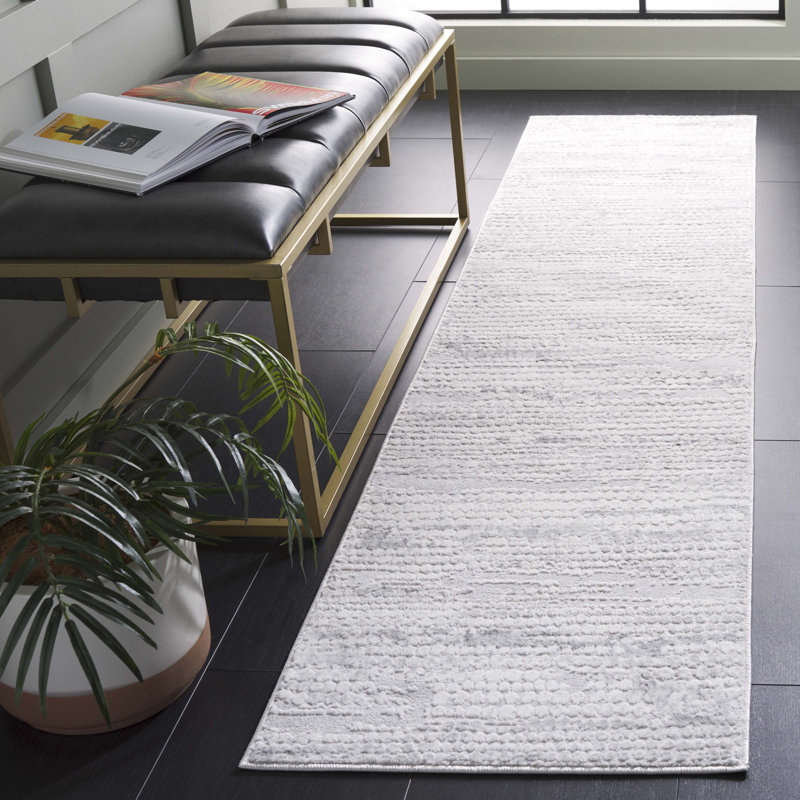 Tapis en polyester / polypropylène tissé à la machine en gris ivoire / gris foncé, Tapis de couloir 2 pi x 8 pi