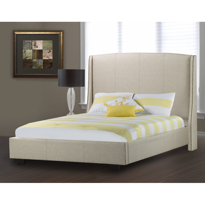 Lit plateforme tapissier Stonge, Double, Cuir - Ivoire