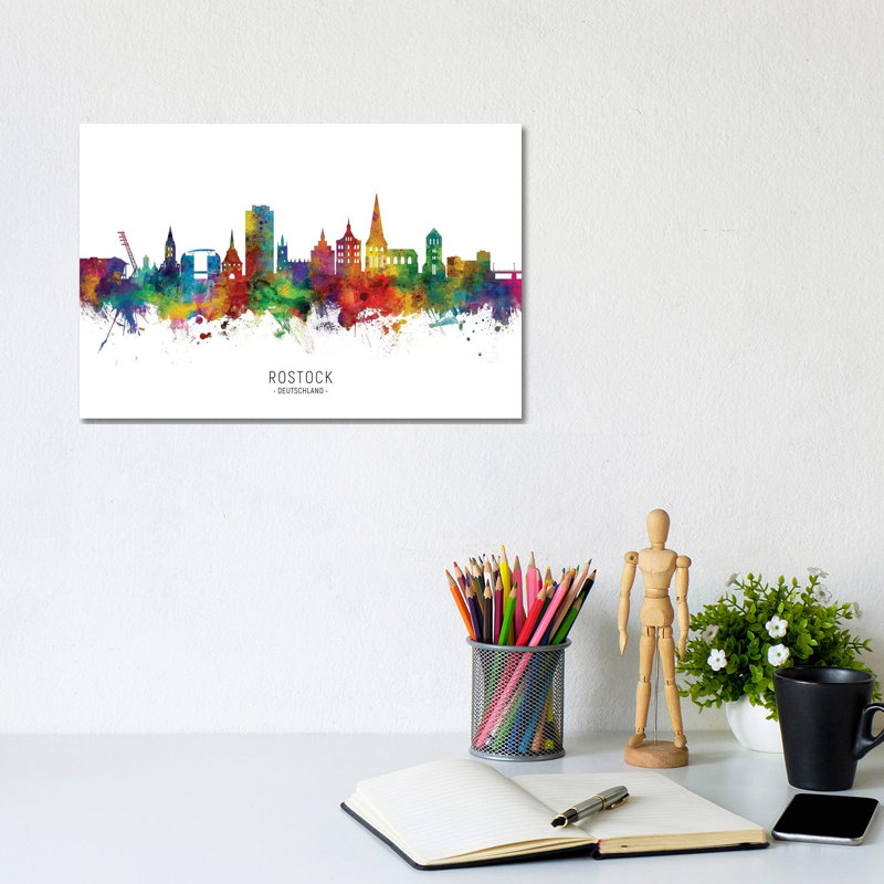 Rostock Deutschland Skyline by Michael Tompsett - Wrapped Canvas Painting, 20.32 cm H x 30.48 cm W
